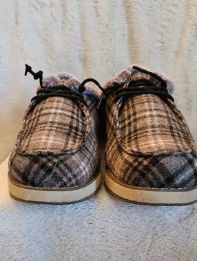 BOBS from Skechers Women's Plaid Slipper Shoes - Brown, Black, and Gray